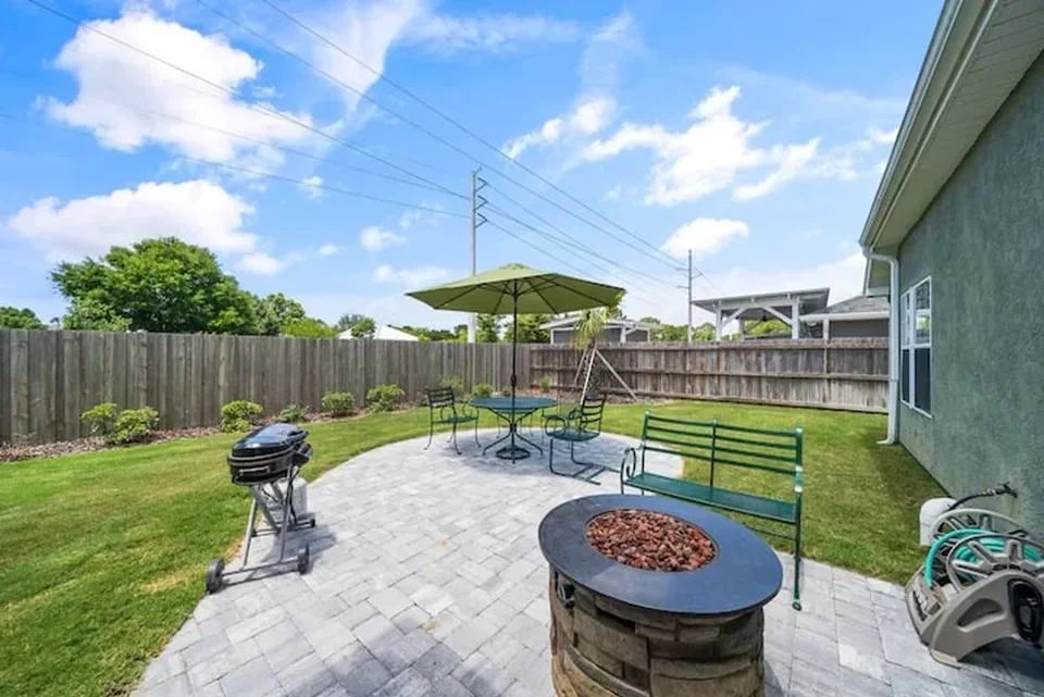 Backyard patio ready for an evening at home